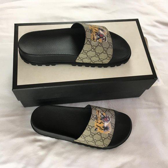 Gucci men's sandals Slides Wolf Size 9 Tiger G31 - Picture 6 of 11